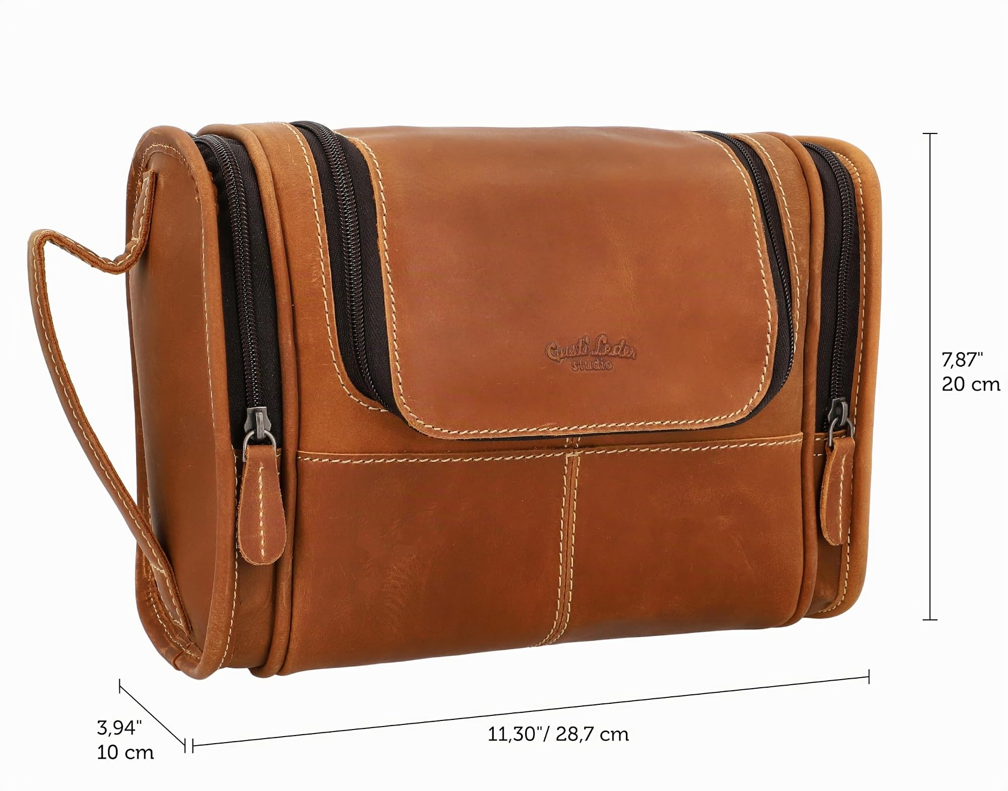 Gusti Trousse Chester de Toilette Trousse à Maquillage Marron Cuir
