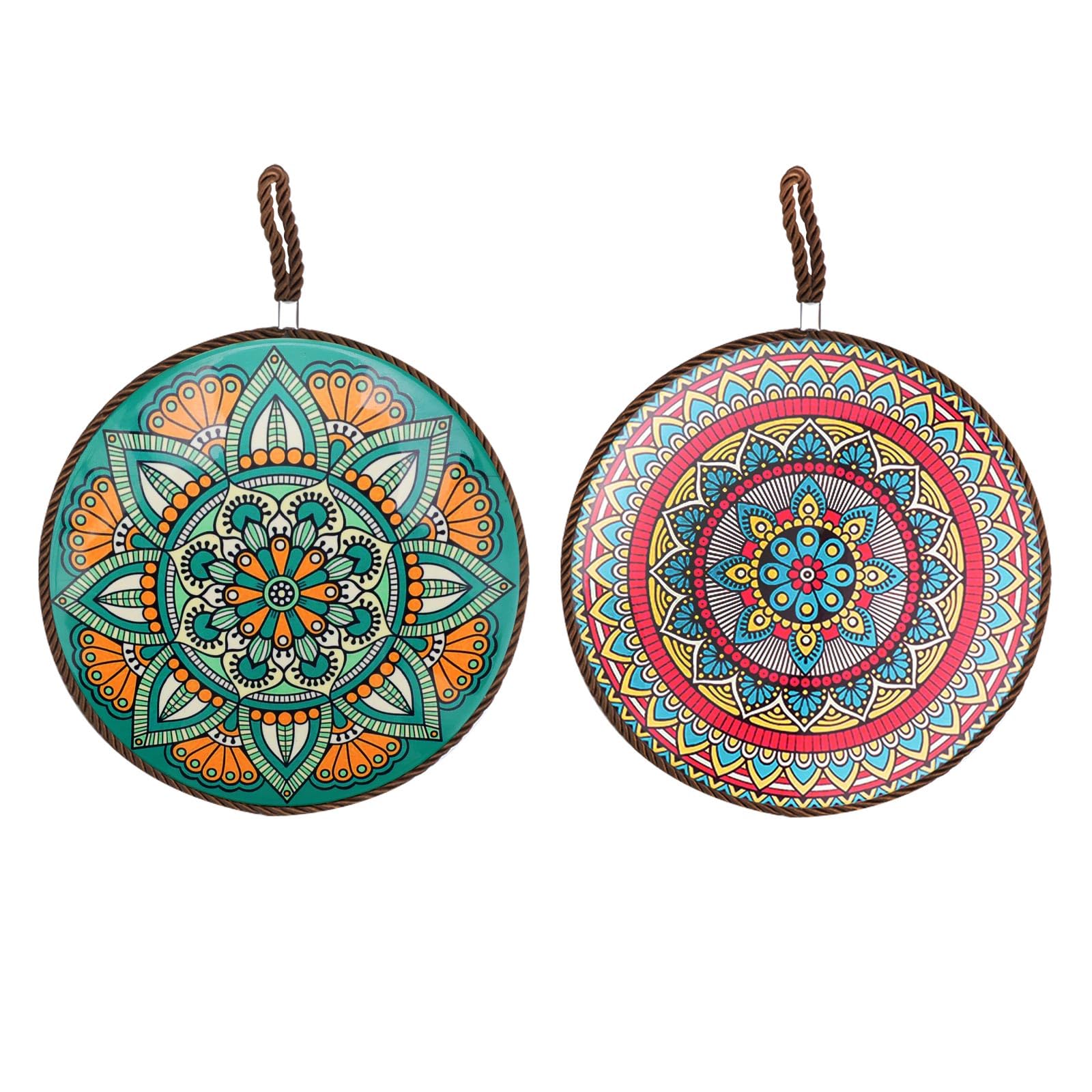 SPRHR 2 Pièces Rondes Dessous de Plat Céramique, 20 cm Dessous Plat Résistant Chaleur avec Base Liège et Cordon, Cadeau Pendaison Crémaillère pour Amis, aux Casseroles Chaudes, Poêles et Cocottes