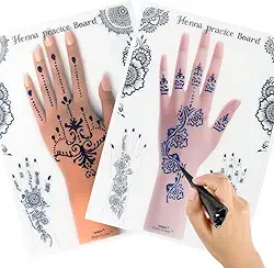 Tatuagem de Henna reutilizável, pacote com 2 modelos de hena para prática de hena caseira, iniciante Mehendi Heena, Aritista para arte Mehendi, 2 tons de pele