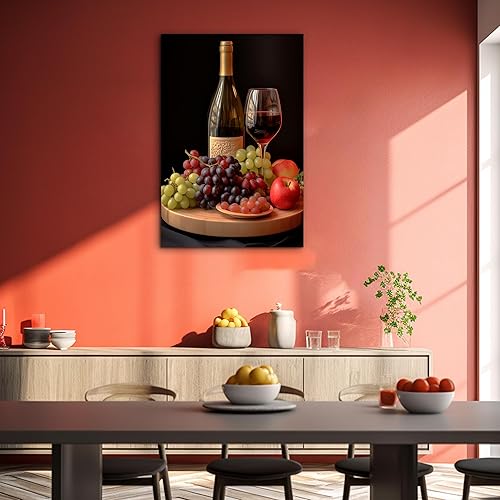 Miniatura 158 de Hzddty Lienzo decorativo para pared, diseño rústico de cocina, vino tinto y pan, cuadros de comida para decoración de pared, impresiones de pintura