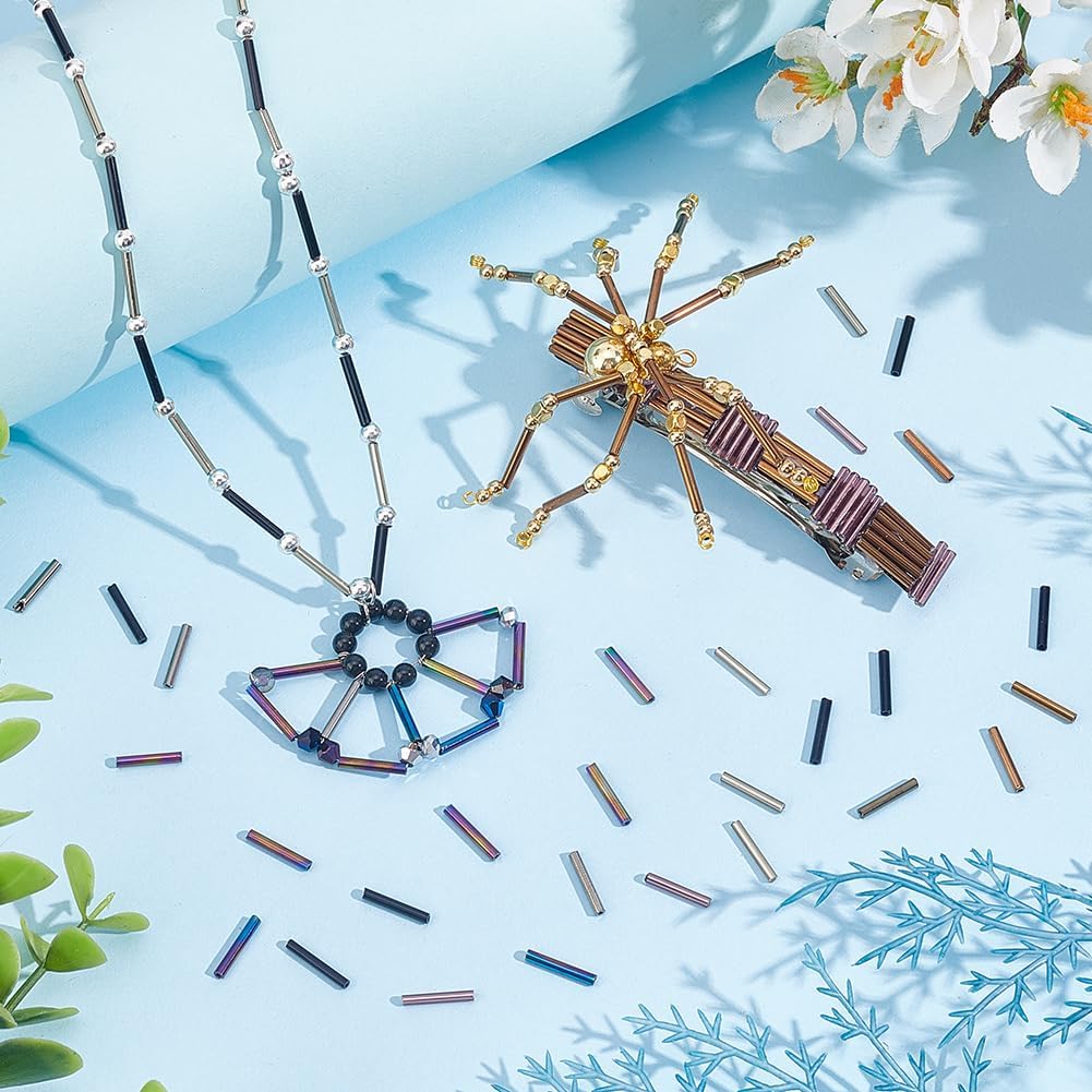 PH PandaHall 623pcs Glass Bugle Beads, 7 Colors Metallic Tube Seed Spacer for Earrings Bracelets Necklaces Jewelry Making, 12x2mm, 0.5mm Hole - Image 5