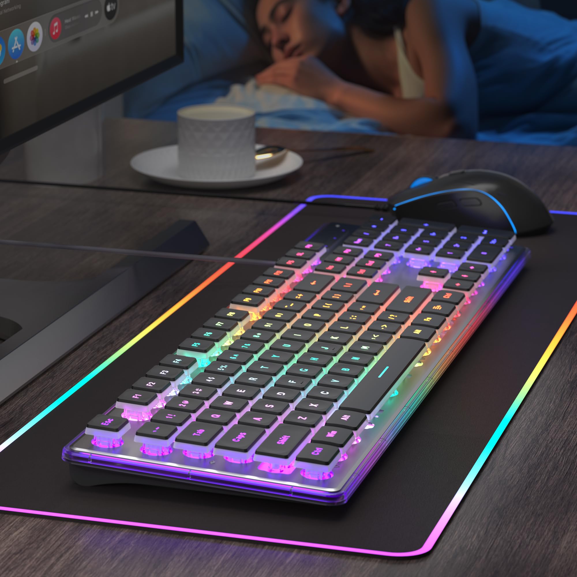 MageGee GK970 - Tastiera da gioco e mouse, tastiera retroilluminata cablata e mouse da gioco nero, tastiere per PC e mouse con sensibilità regolabile, per laptop/Mac (nero)