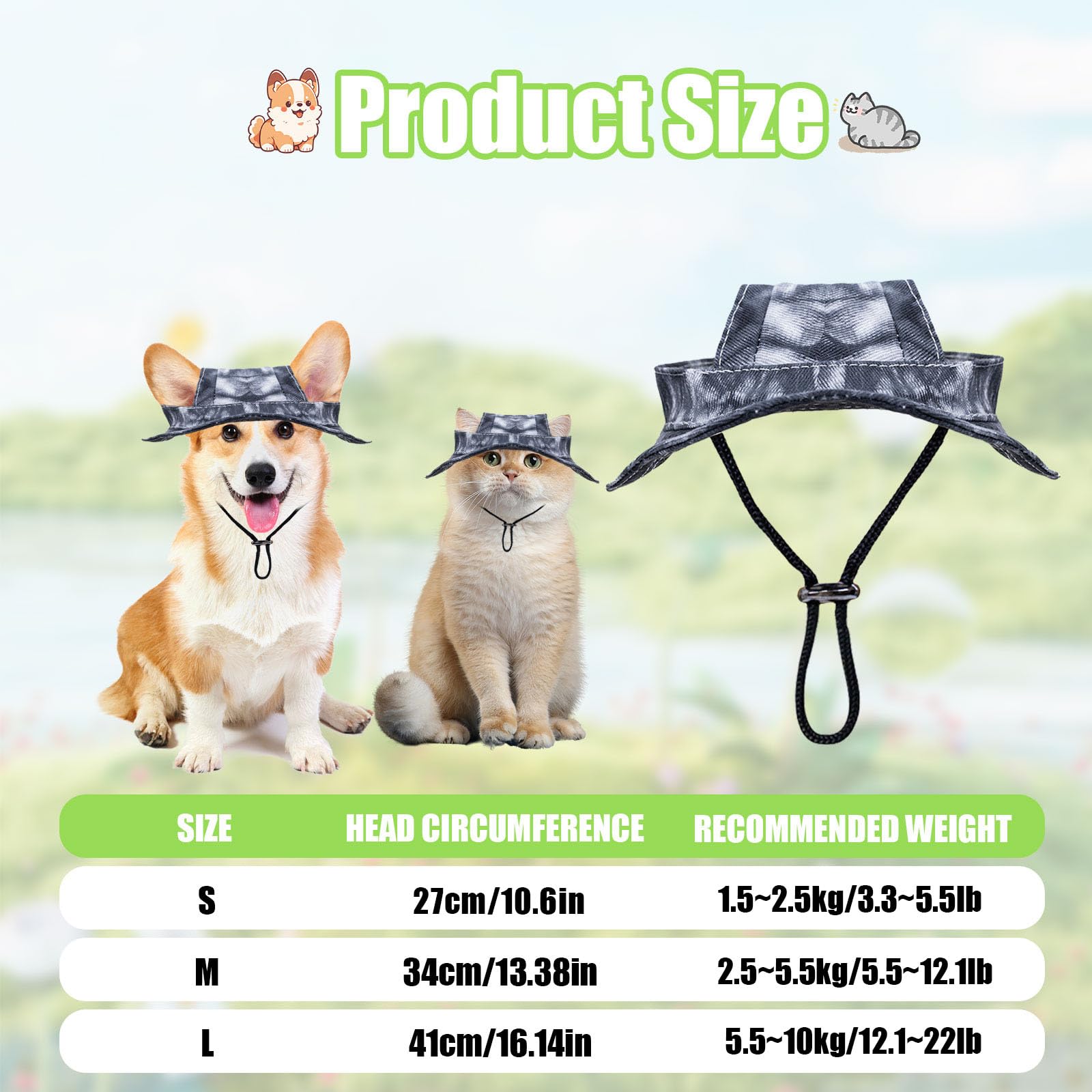 Dog Sun Hat,1PC Adjustable Princess Dog Bucket Hat with Ear Holes,Round Brim Dogs Visor Cap Pet Fisherman Hats for Pupies Small Dogs Cat Outdoor Sport (Black - Image 2
