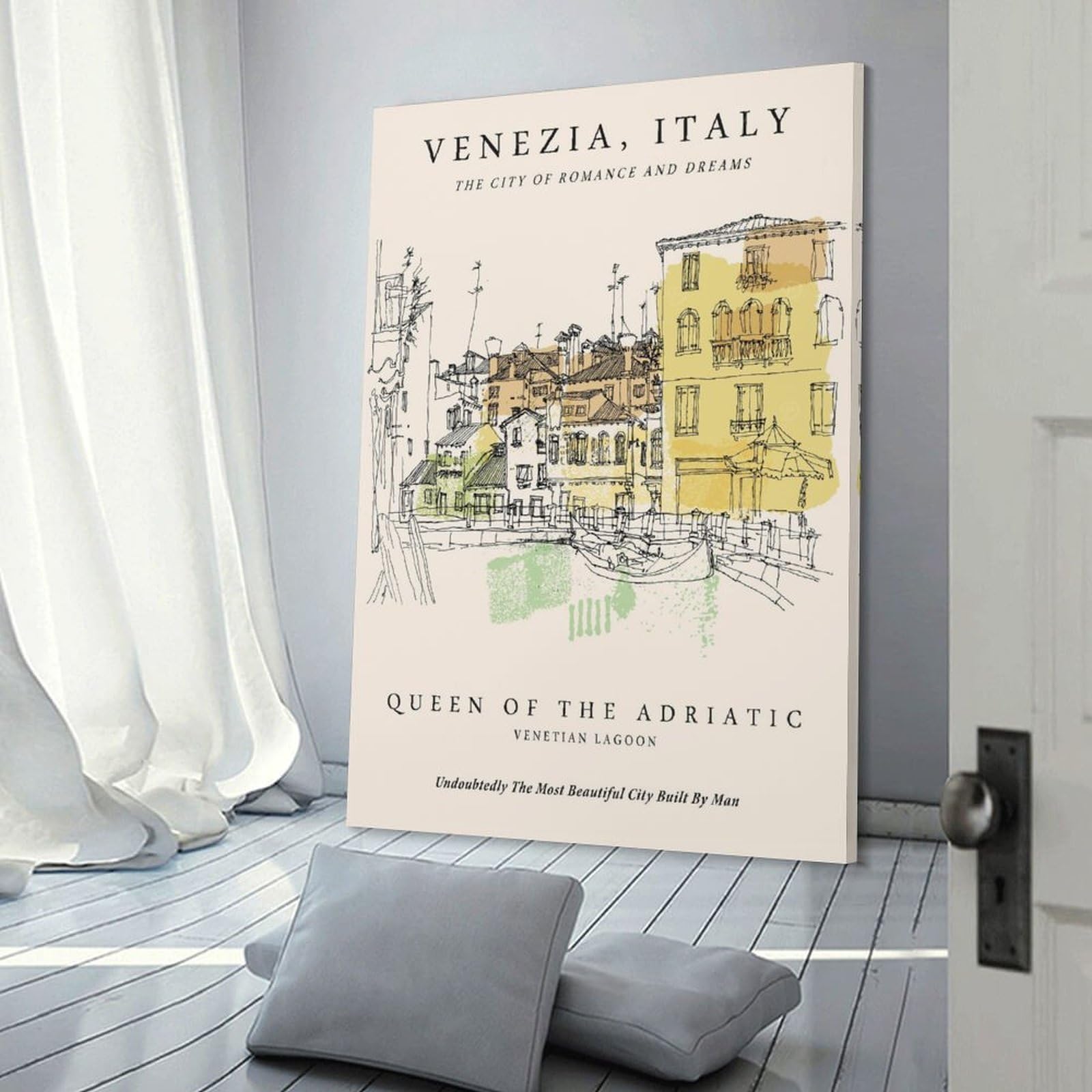 Junmoney Venice, Italy Sketch Wall Picture Print 24x36inch(60x90cm), for Hallway, Lounge Or Guest Room, Gift Idea for Housewarming And Birthdays