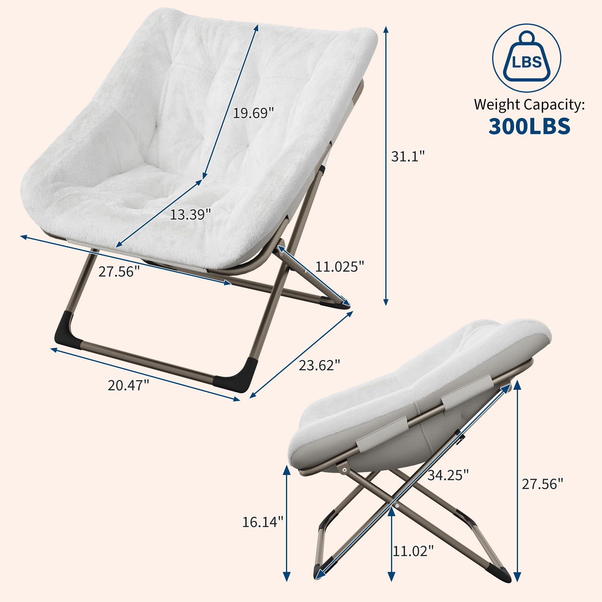 Sillon Plegable Sillon Para Salon Dormitorio Relax Moon Silla Portátil Sillons De Lectura De Metal, Estructura De Acero y Piel Sintética Suave Reposacabezas Alto Respaldo Alto Capacidad 136 Kg Peluche