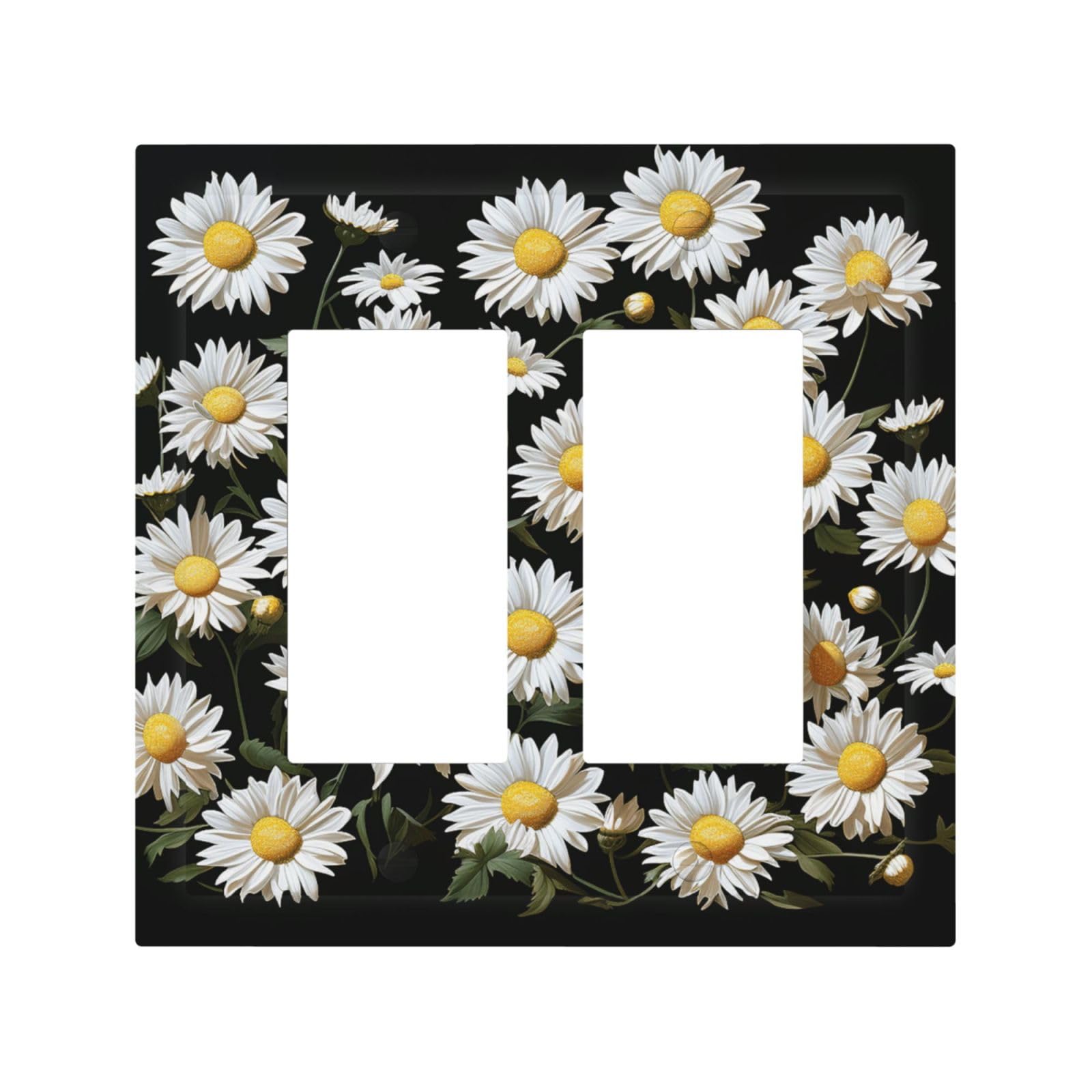 2-Gang Light Switch Cover Daisy Wall Plate for Electrical Outlets Double Decorator Wall Plates 4.9" x 5" Mid-size Receptacle Outlet Covers Blank Faceplate Cover