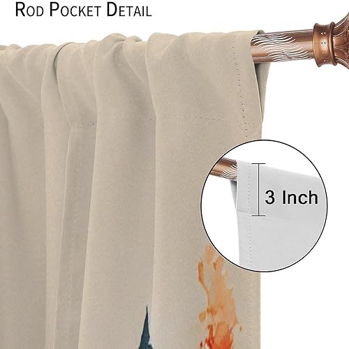 Miniatura 6 de Cortina de otoño con estampado de hojas de otoño, con bolsillo para cortinero, para dormitorio, sala de estar, 42 x 45 pulgadas