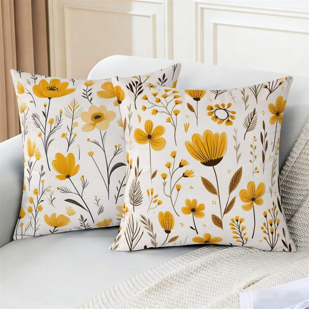 Federe Cuscini da Esterno Impermeabili 65x65 Giallo Copri Cuscini per Divano Floreale Federa Cuscino Primavera Decorativi Copricuscini per Divano Giardino Soggiorno Copricuscino Set di 2 (IU151)