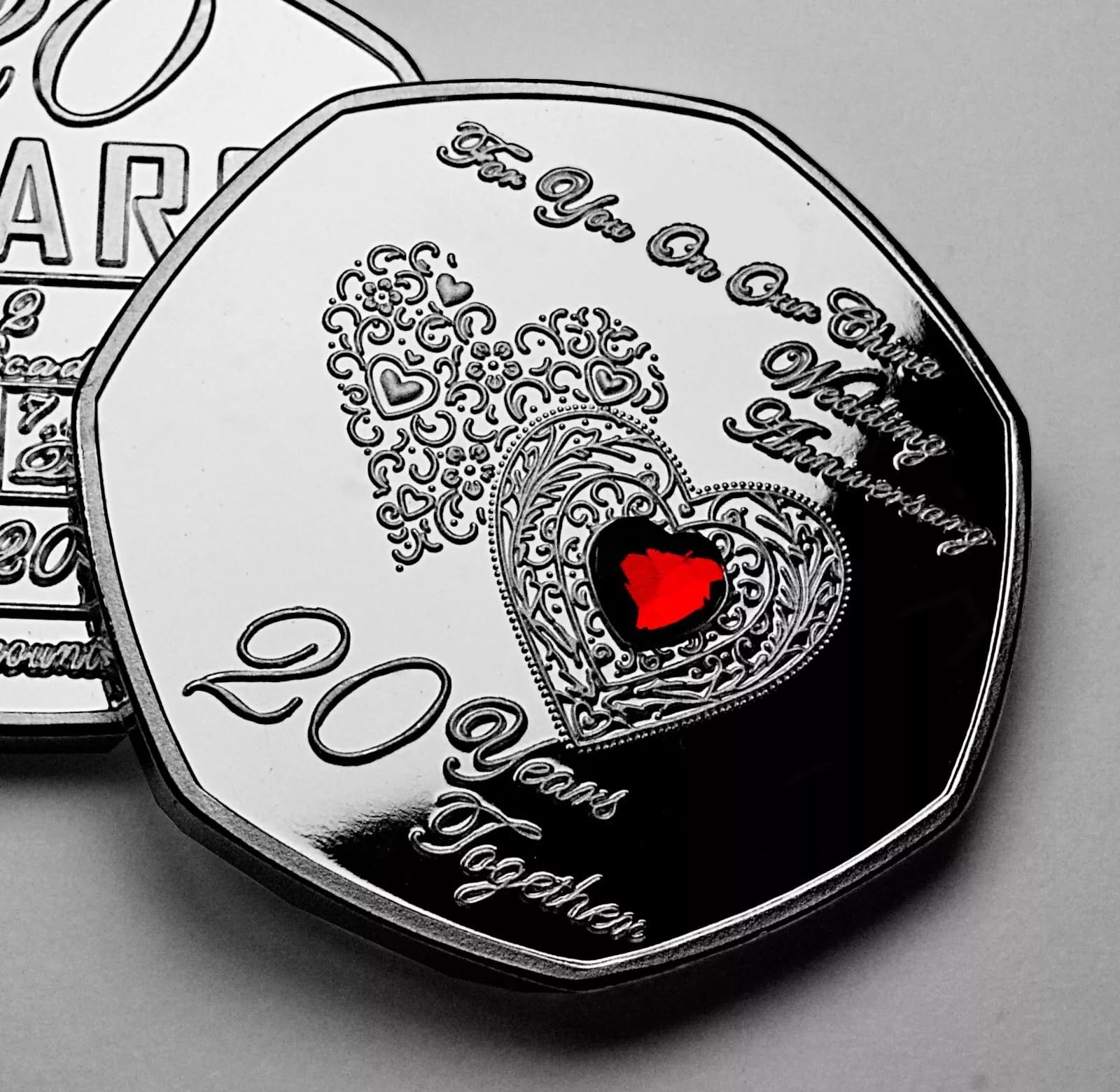 The Commemorative Coin Company Silver On Our 20Th China Wedding Anniversary Commemorative. Gemstone. Husband/Wife/Partner 20 Years Together Gift/Present Love/Token.