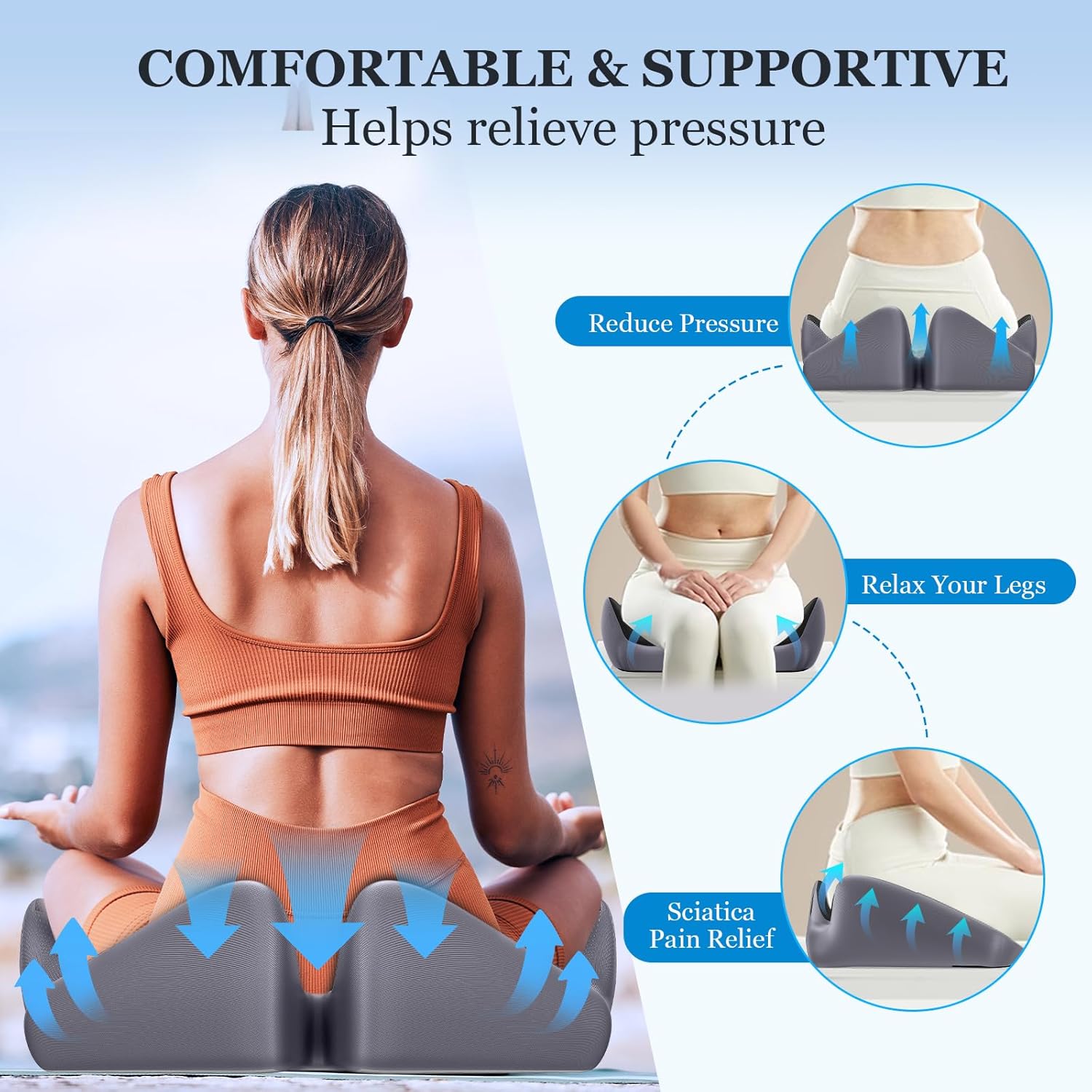 Seat Cushion for Relief Sciatica - Memory Foam Cushion for Office Chair, Hip & Coccyx Pain Relief for Long Sitting,2025 Upgraded Large Seat Pillow for Soft Support,for Game Chair/Wheelchair