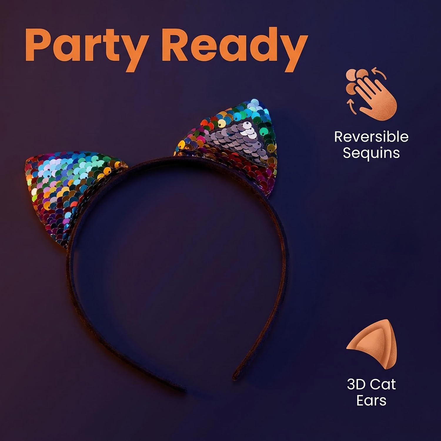 Cat Ears Headband, Rainbow Sequin, Halloween Costume Headband for women image 2