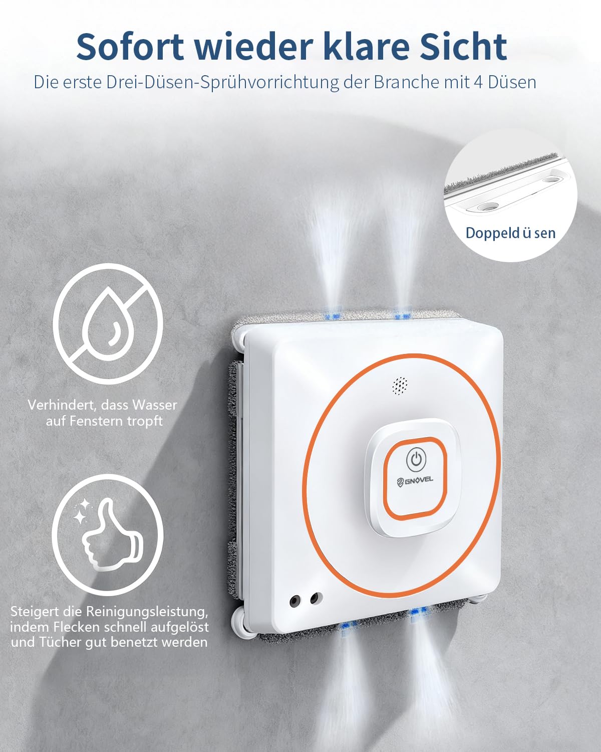 Fensterroboter mit Netzkabel, 8000Pa Saugkraft für Vertikale Glas | 4 Reinigungsmodi&Fernbedienung.Dauerbetrieb mit Netzkabel ohne Akku.Nur für Fenster,Spiegel&Fliesen,keine Über-Kopf-Reinigung