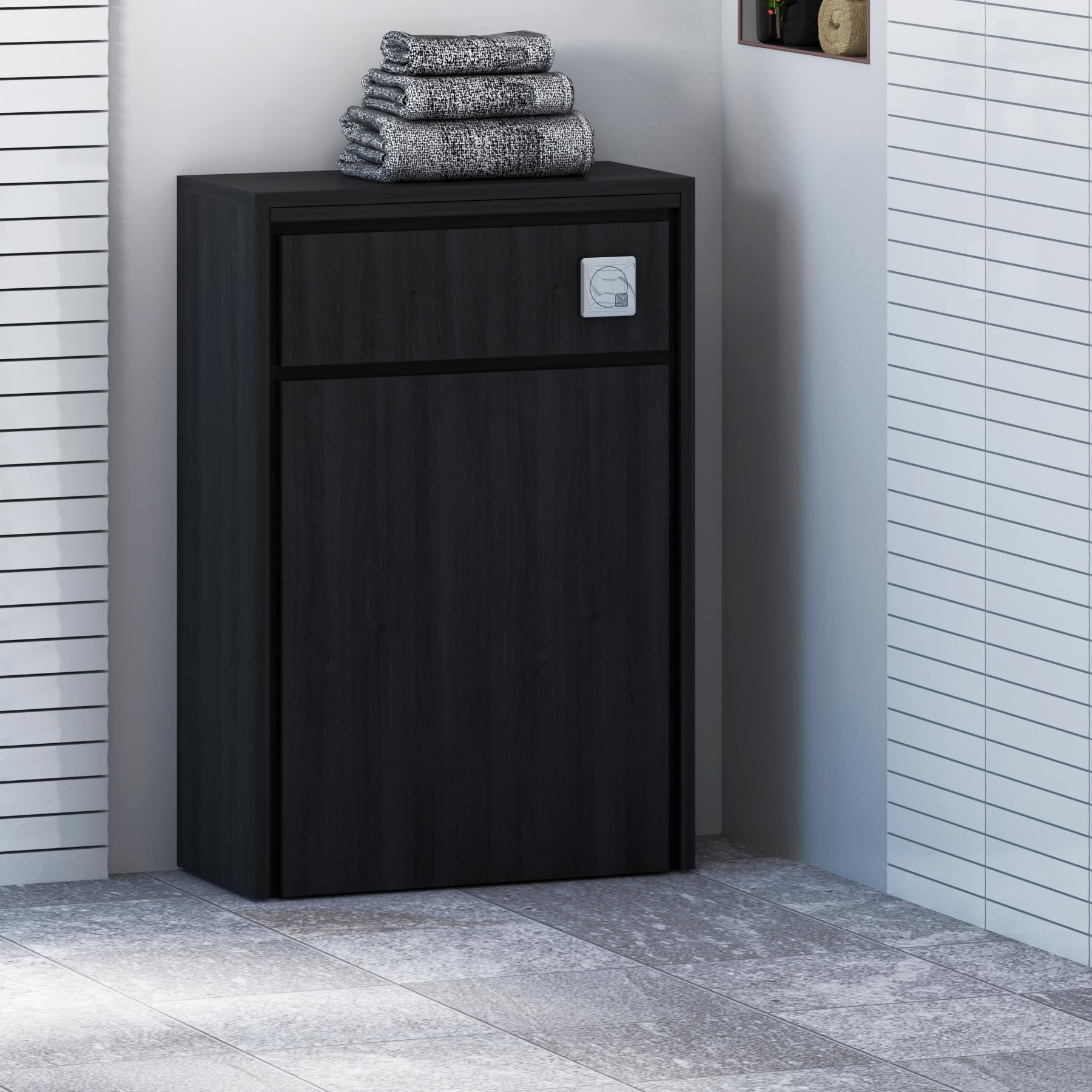 Livora 555mm Black Woodgrain BTW BTW Back to Wall WC Unit Toilet Bathroom Furniture