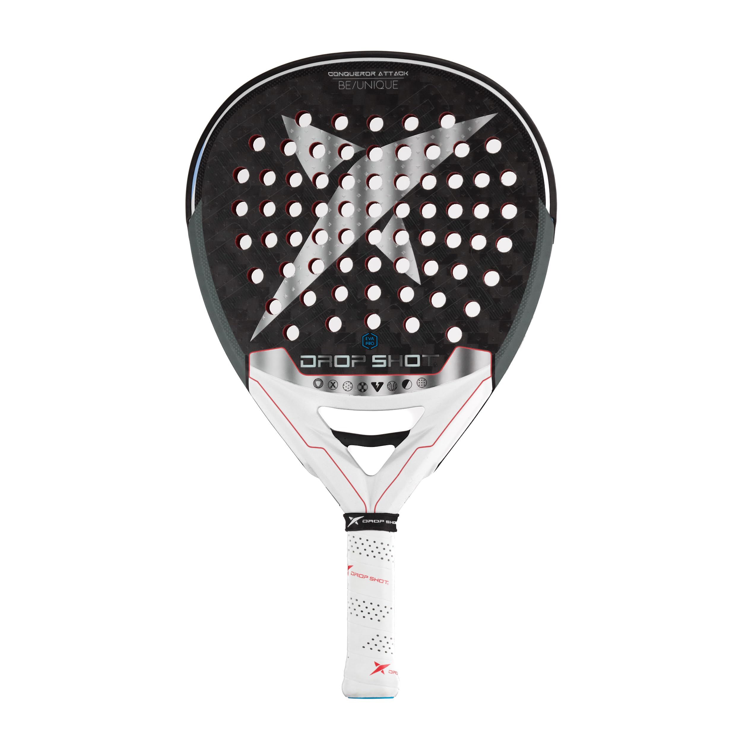 Drop Shot Conqueror Attack – Padel Racket Series - Padel Racket with Shock Absorption and Great Control - with EVA PRO Foam Core – Professional Padel 2024, White/Black