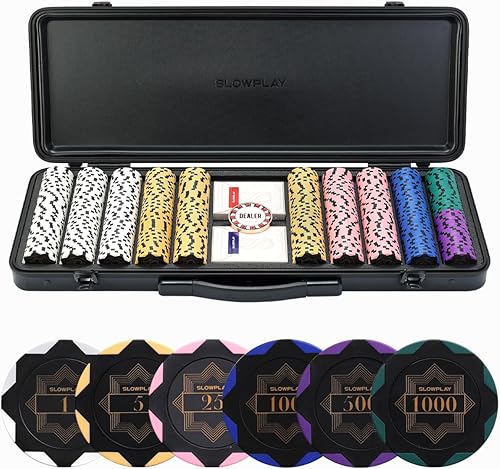 SLOWPLAY Nash - Juego de fichas de póquer de arcilla de 0.49 oz para Texas Hold'em, 300 unidades500 unidades, fichas en blanco y fichas numeradas.