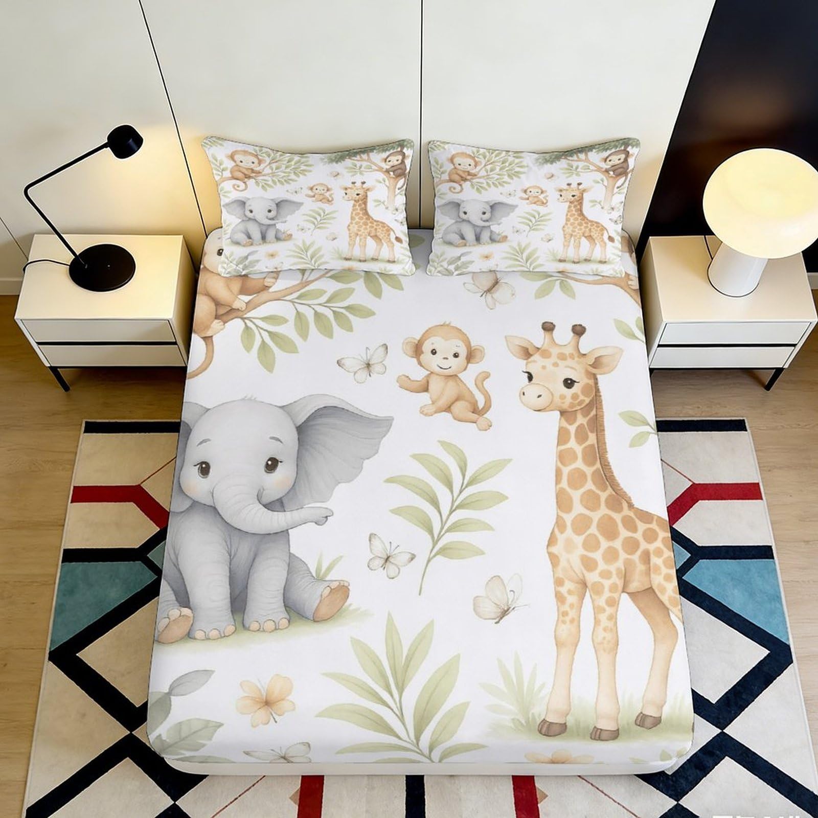 3D Printed Jungle Animal Fitted Sheet Microfiber Soft Breathable Safari Bed Cover for Bedroom Dormitory Guest Room Mattress Protection Decor 200x200x25cm