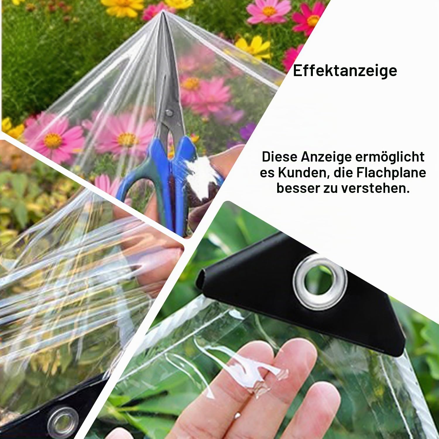Plane Transparent mit Ösen 3x4m Reißfest Abdeckplane Wasserdicht, 420g/m² PVC Zeltplane, für Gartenmöbel Gewächshaus Dach Pflanzen Außenbereich Outdoor Zelt