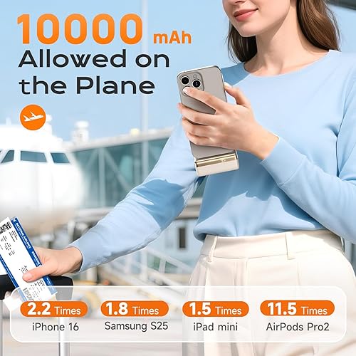 Miniatura 3 de SEANCHEER Cargador portátil 3 en 1 pequeño banco de energía de 10000 mAh para iPhone, carga rápida, mini batería esencial de viaje, soporte