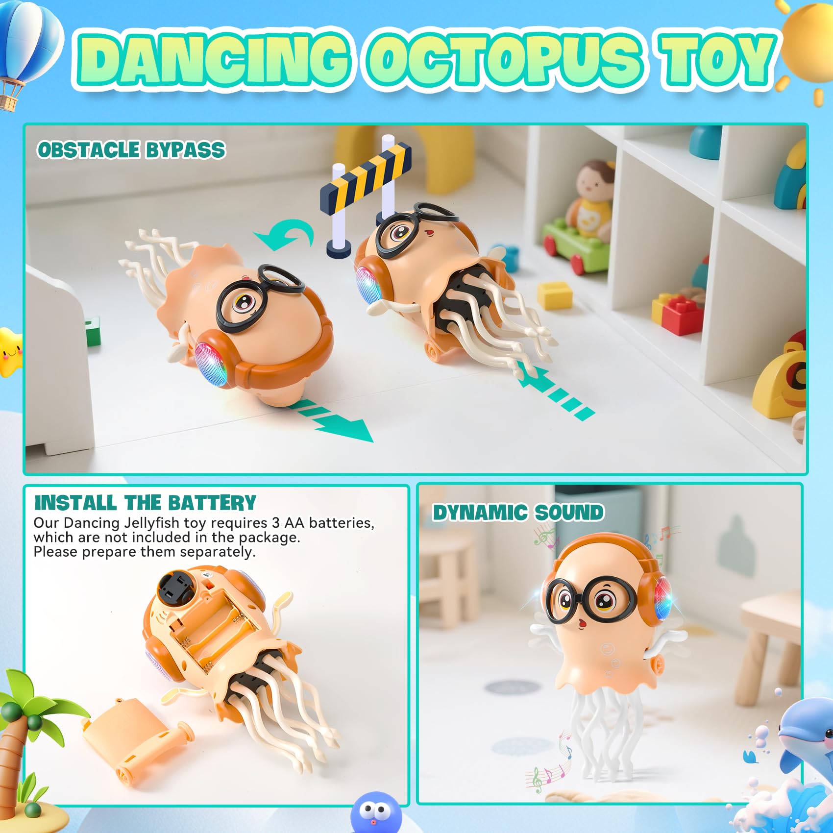 Medusa Dancing Eléctrica, Nuevo Juguete con Luces LED y Música, 2 modos de pie y Rampa, Juguete Bebé Medusa, Regalo para Niñas y Niños (Naranja) — view 5