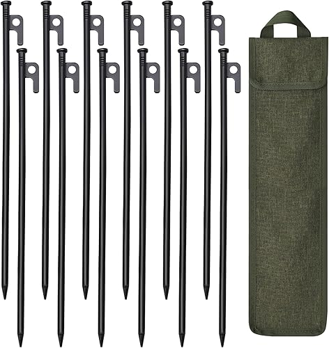 Paquete de 481216 estacas para tienda de campaña, estacas de tienda de 8101216 pulgadas resistentes con bolsa de almacenamiento, estacas de acero