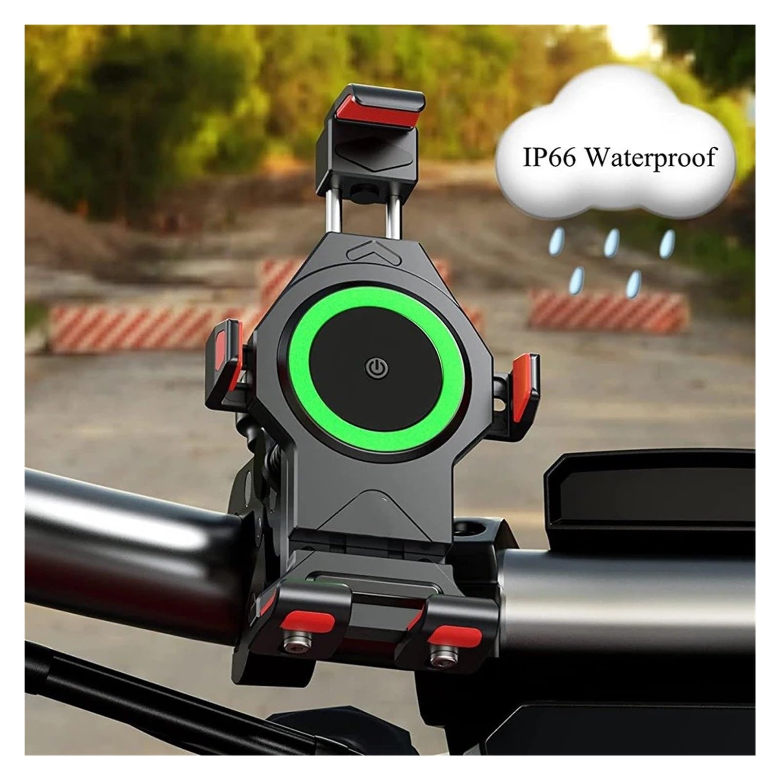 Soporte Manillar Moto Soporte para Teléfono Motocicleta Cargador Inalámbrico Qi 15 W Amortiguador Vibraciones Resistente Al Agua Manillar Móvil Soporte Móvil Bicicleta