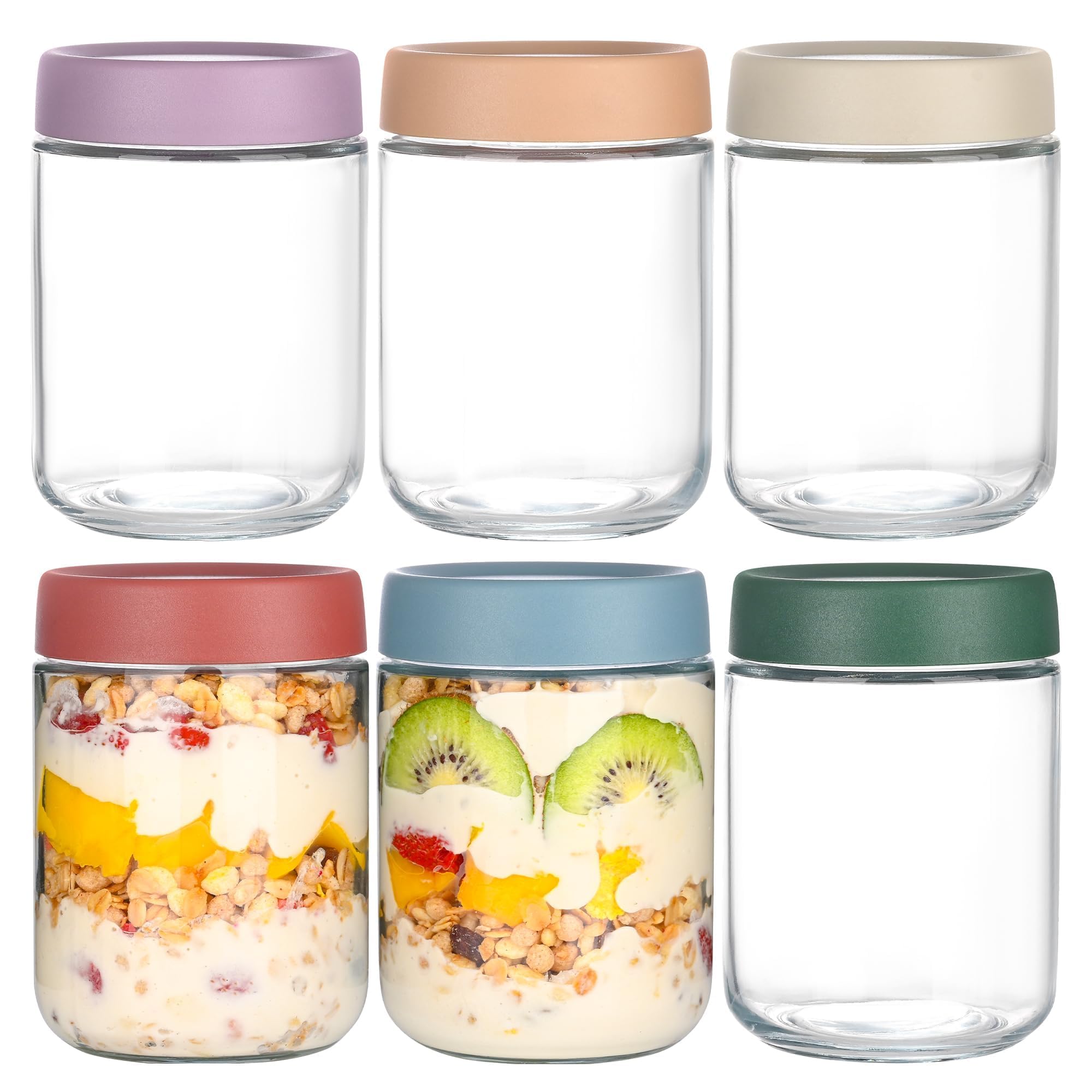 6 Pack Overnight Oats Jar Container, 17.5 Oz Glass Mason Jars with Leak-proof Lids, Yogurt Jars, Oatmeal Salad Jars, Clear Kitchen Food Storage Jars for Cereals Milk Fruit Condiment Dressing Sauce