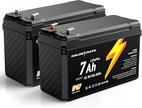 Miniatura 13 de GOLDENMATE Batería de ciclo profundo LiFePO4 de litio de 12 V 7 Ah, más de 5000 ciclos, batería de fosfato de hierro de litio impermeable IP67, BMS