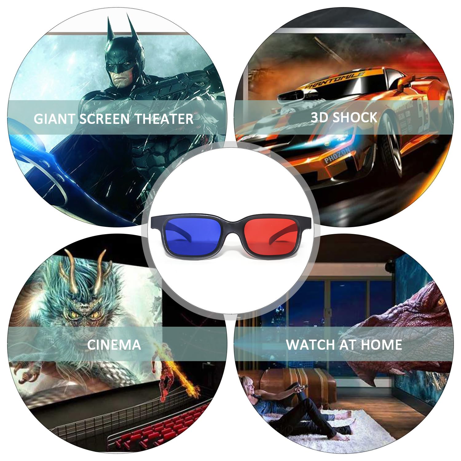 Okulary 3D TV - 4 Sztuki Czerwone i Niebieskie do Filmów i Gier Komputerowych, Przenośne, Jeden Rozmiar