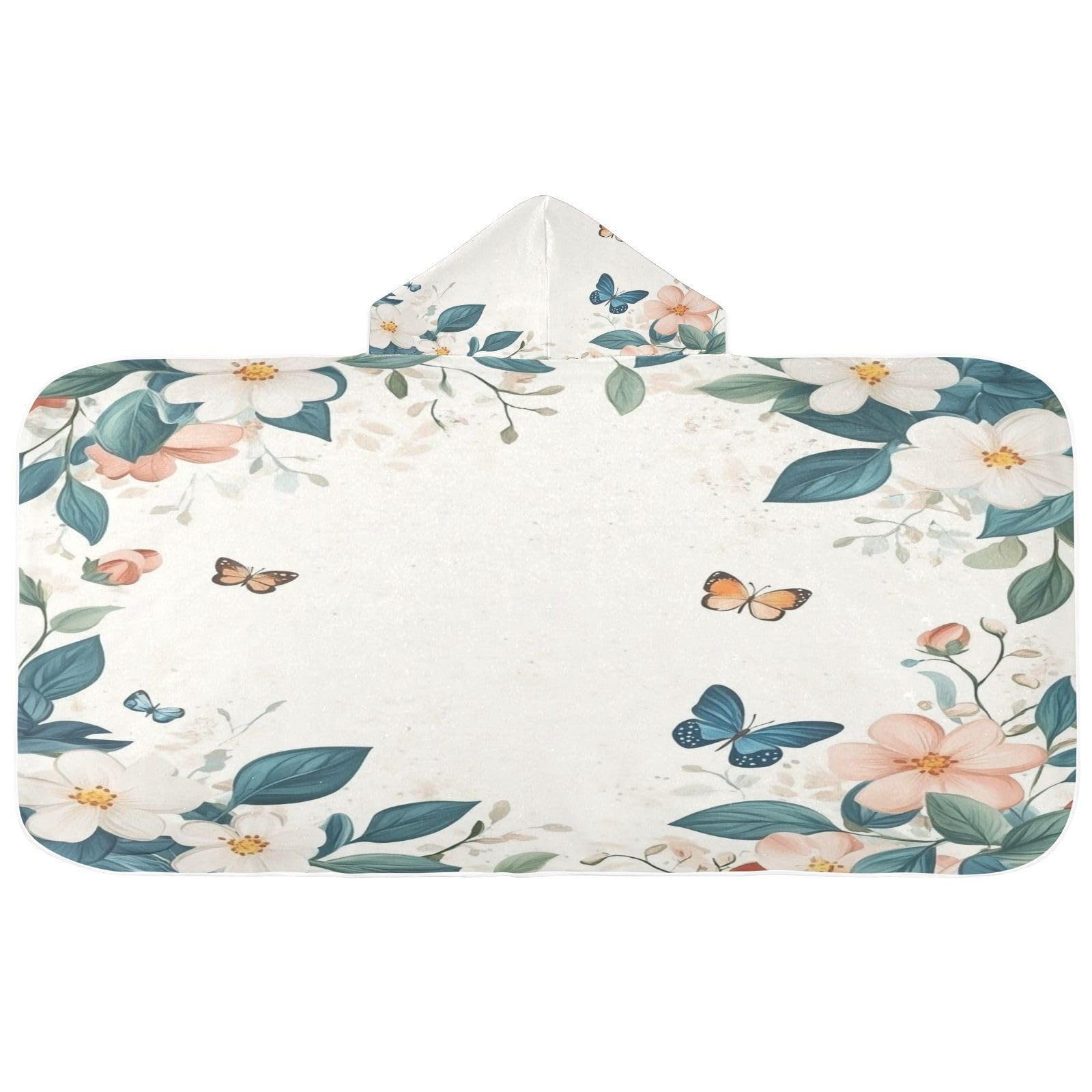 Kigai Flower Leaves Hooded Beach Towel for Kids Soft Absorbent Quick Dry Bath Towel with Hood Lightweight Toddler Shower Pool Bath Wrap for Boys Girls