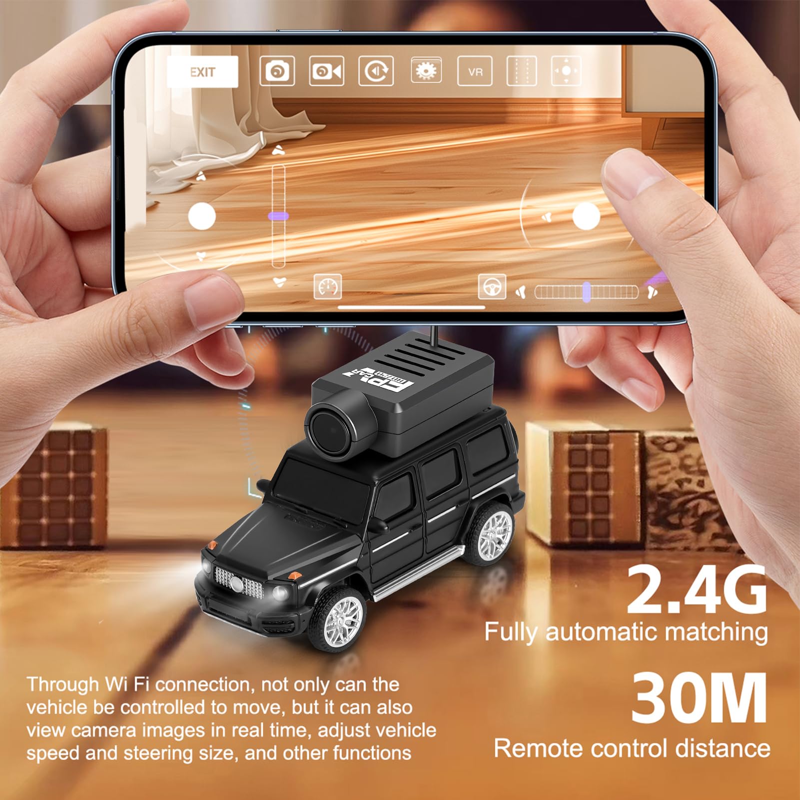 GoolRC WLtoys 6406 - Mini auto radiocomandata, 2,4 GHz, scala 1:64, FPV, telecomando con fotocamera 720P, veicolo di controllo APP con luci LED per adulti, senza telecomando (nero)