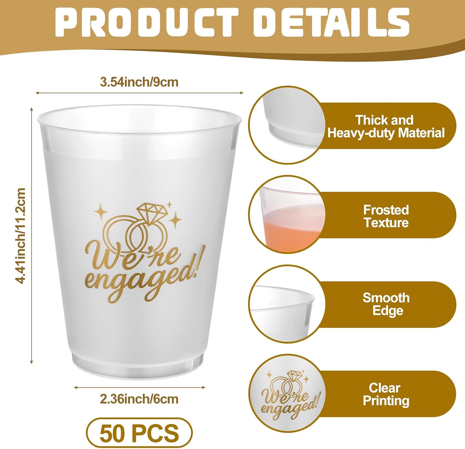 Yungyan 50 Pcs 16 oz We Are Engaged Cups Cute Bride Reusable Plastic Frosted Cups for Bachelorette Party Supplies Favors Wedding Bridal Shower Decoration (Engaged Party)
