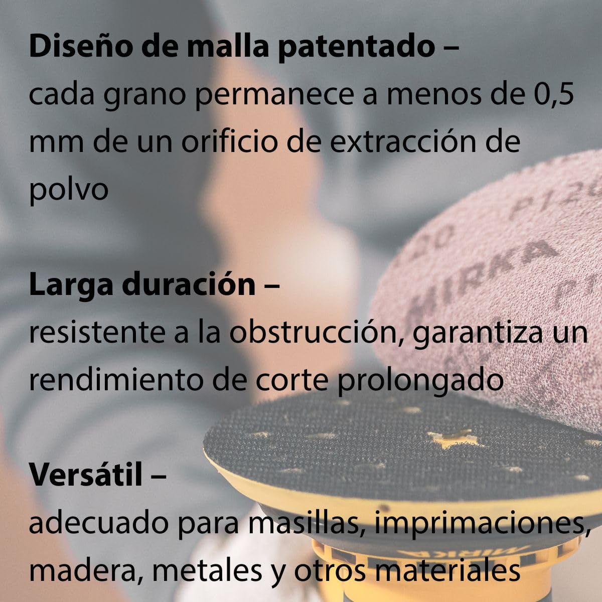 Mirka Abranet discos de lijado de red Ø 150 mm cierre adhesivo/grano P120 / 50 piezas/para lijar madera, masilla, barniz, plástico / 5424105012