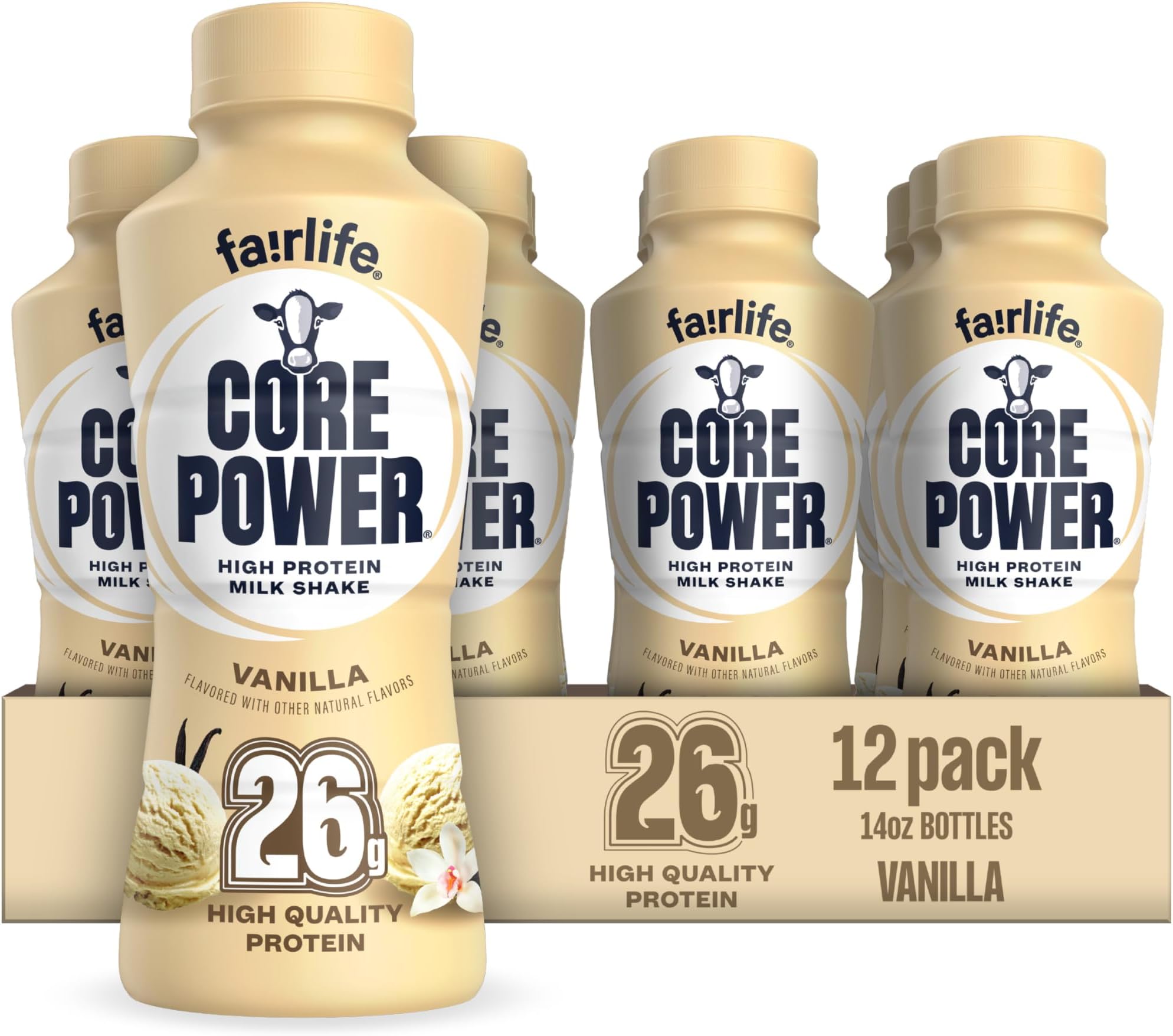 Protein Shake, Vanilla, 26g Bottle, 14oz, 12 Pack