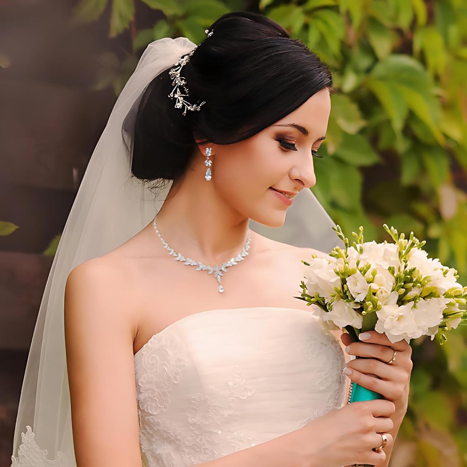 3 pcs Necklace Set for Women, Wedding Jewelry Sets for Brides, Jewelry Set with White AAA Cubic Zirconia, for Bridal Bridesmaid - Image 2