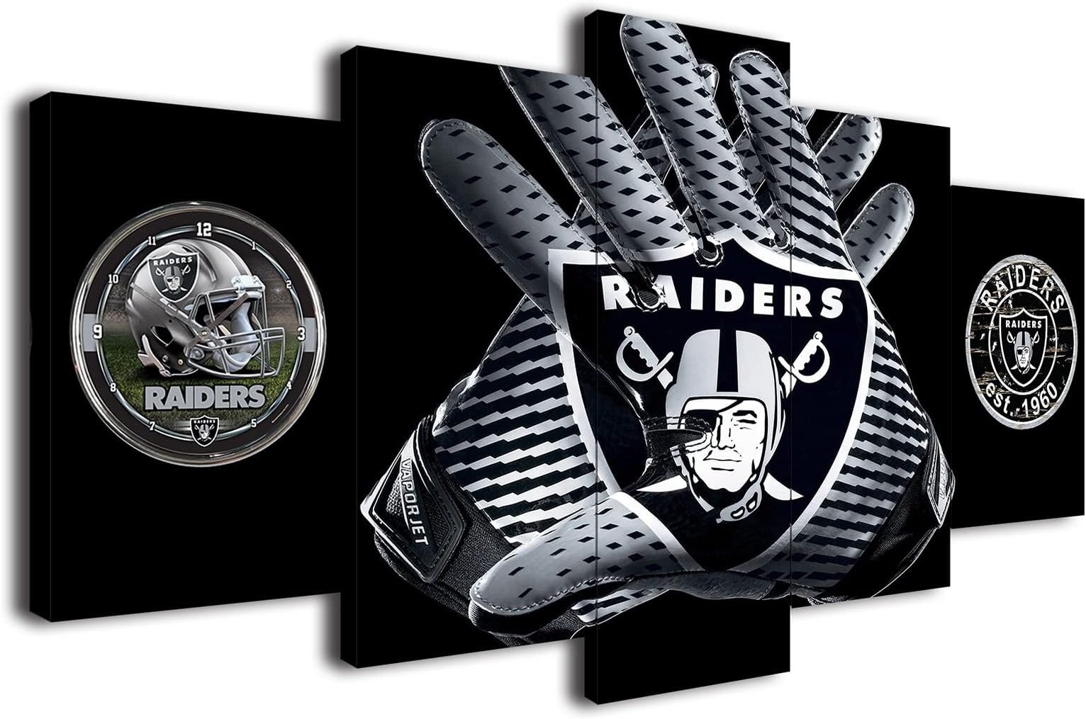 Las Vegas City Raiders American Football Poster Sports Gloves Helmet Canvas Wall Art Print 5Piece Set Fan Home Decor Large Framed Prints Ready to Hang (style14,60x100cm-Framed-5pcs)