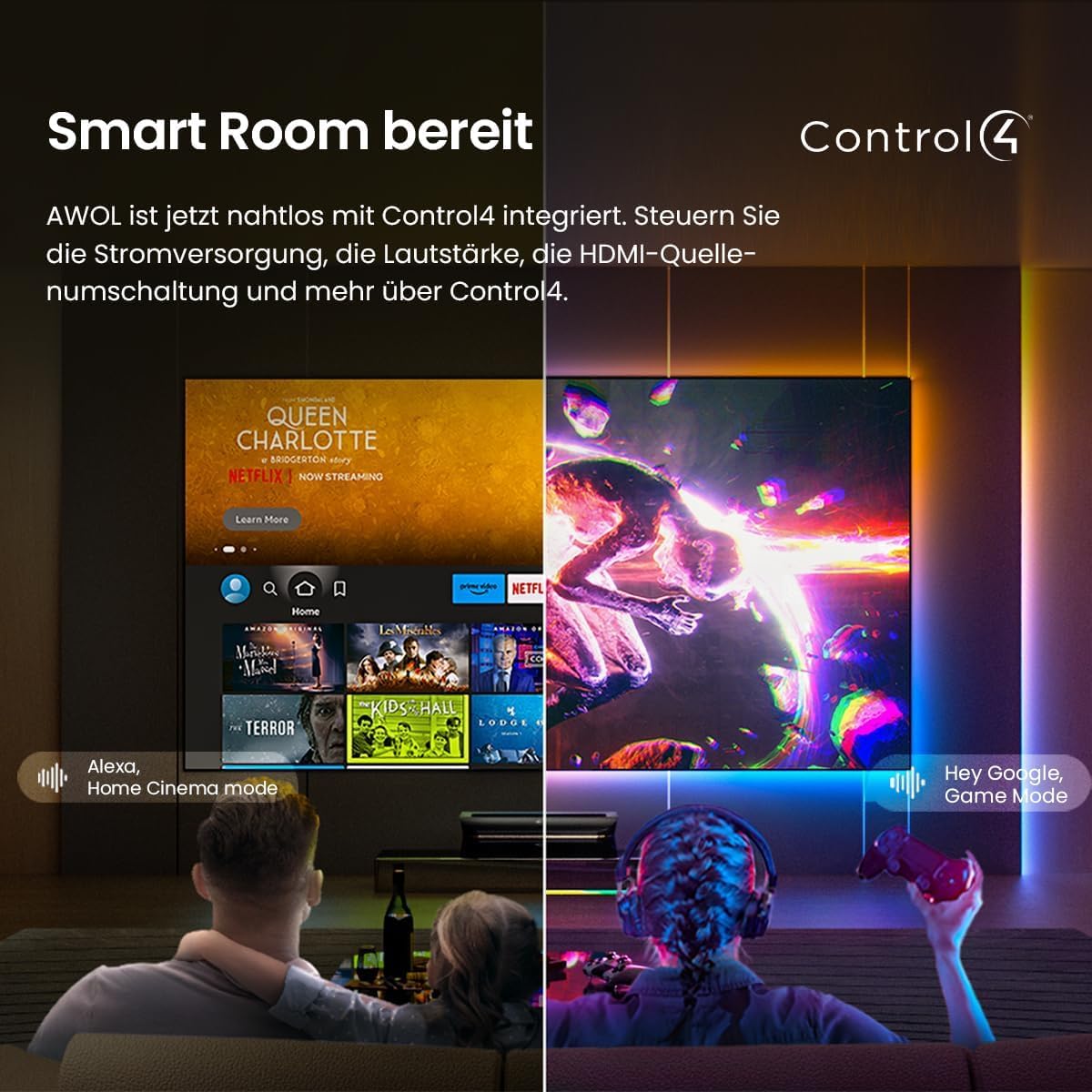 AWOL VISION Heimkino Bundle – Enthält LTV-3000 Pro 4K Ultrakurzdistanz Laser Beamer + 100" Mattweiße Leinwand + DLP Link 3D-Brille (2er-Pack)