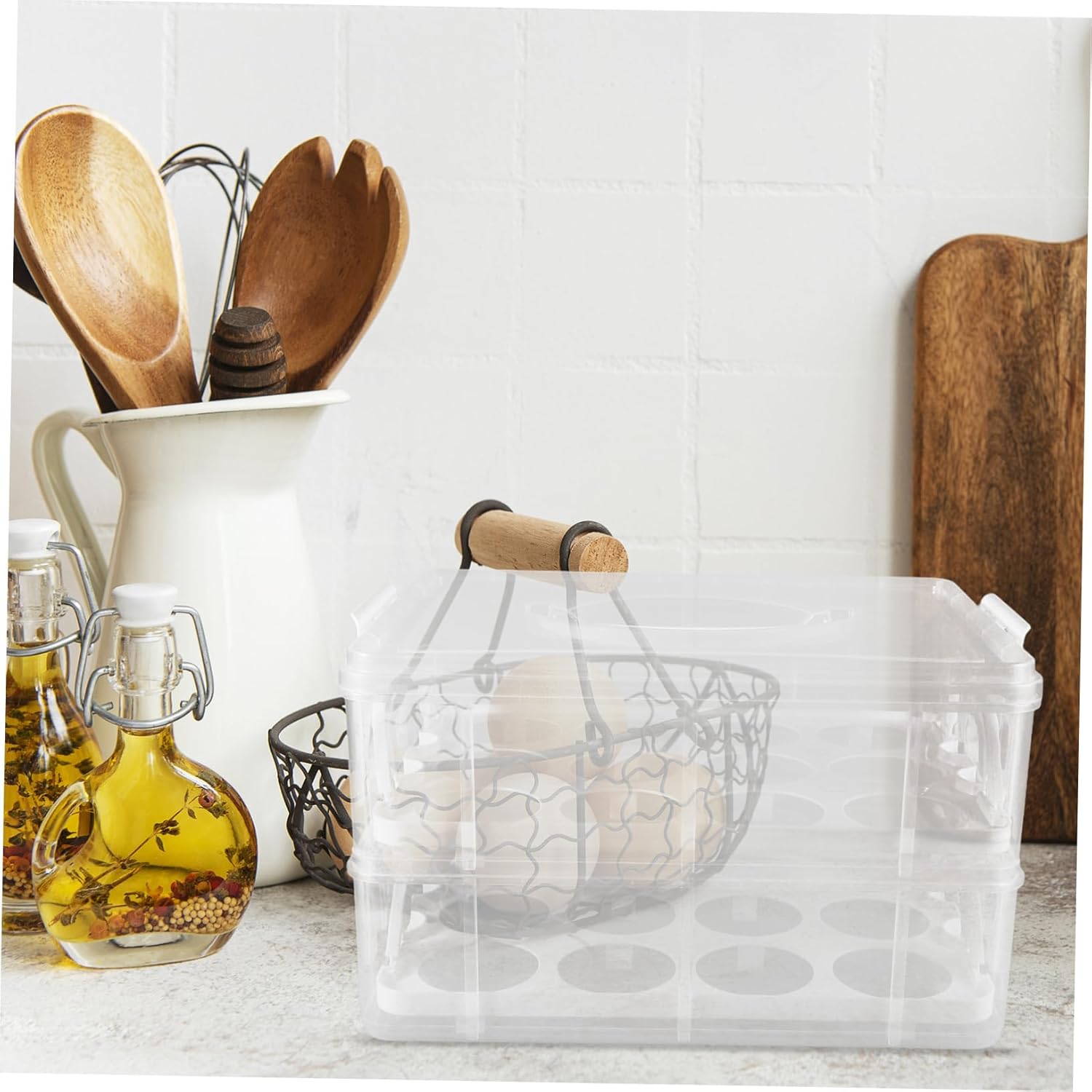 Cabilock 24holes Dessert Box Handle Cake Wrapping Container Portable Cake Transport Egg Tart Carrier Sealed Packaging Multi-use Storage for Treats