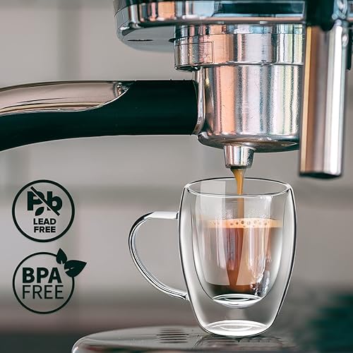 Miniatura 4 de PARACITY Juego de 2 tazas de café de vidrio con tapa de bambú/cuchara, tazas de té transparentes con aislamiento de doble pared de 12 onzas con mano