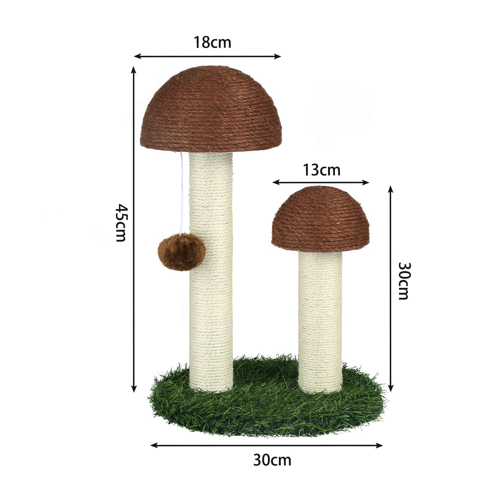 Arbre a Chat Fleur avec Gros Griffoir, Griffoir Chat Poteau Sisal à Griffer en Forme de Champignon pour Chaton Marron 47cm-30 * 30 * 47cm