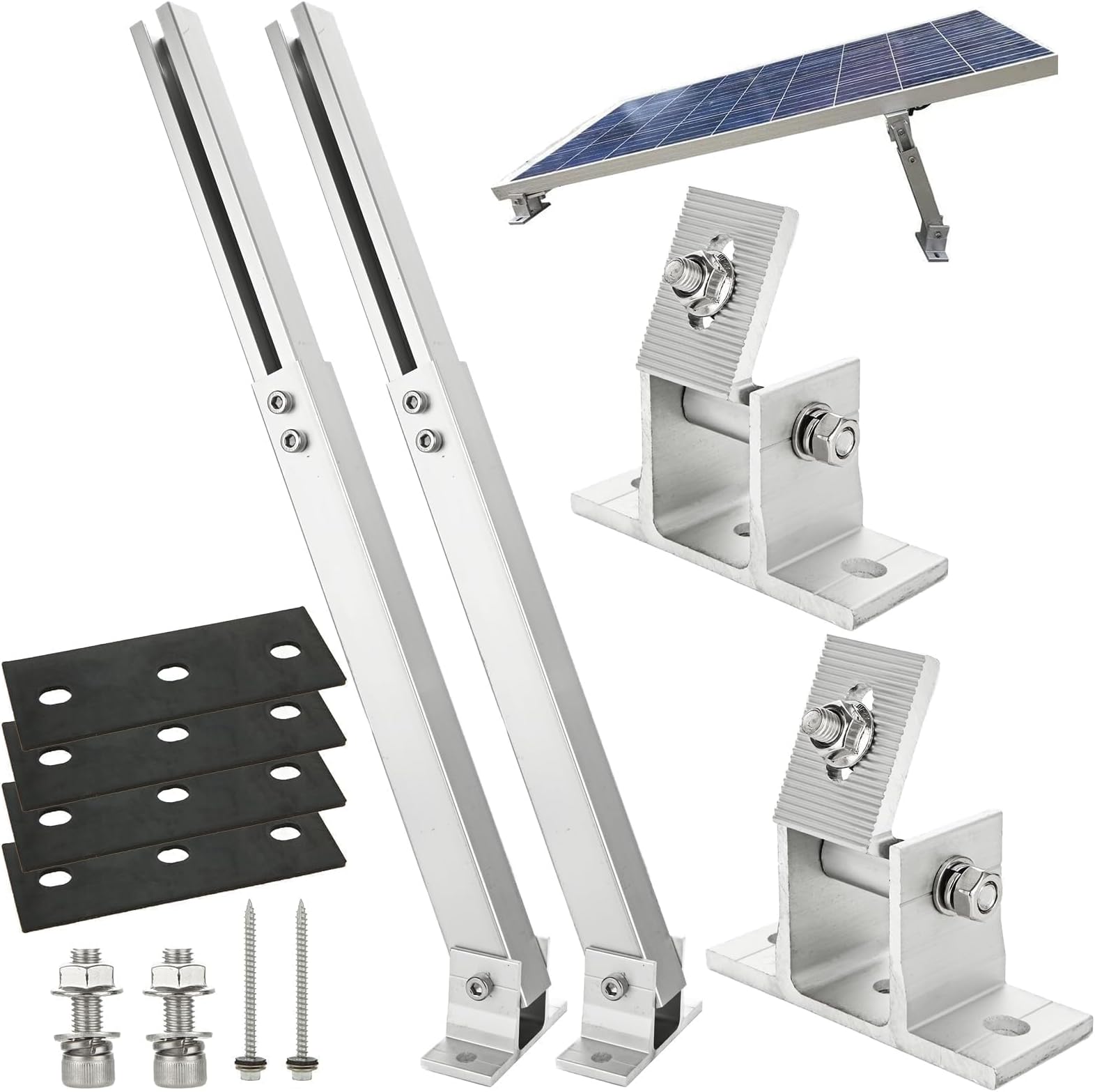 14-27 IN Adjustable Solar Panel Mount Aluminum Alloy Solar Panel Mounting | Solar Panel Mounting Brackets Support up to 100-450 Watt Solar Panel for Ground Roof RV Boat Off-Grid (Mount Only) Silver
