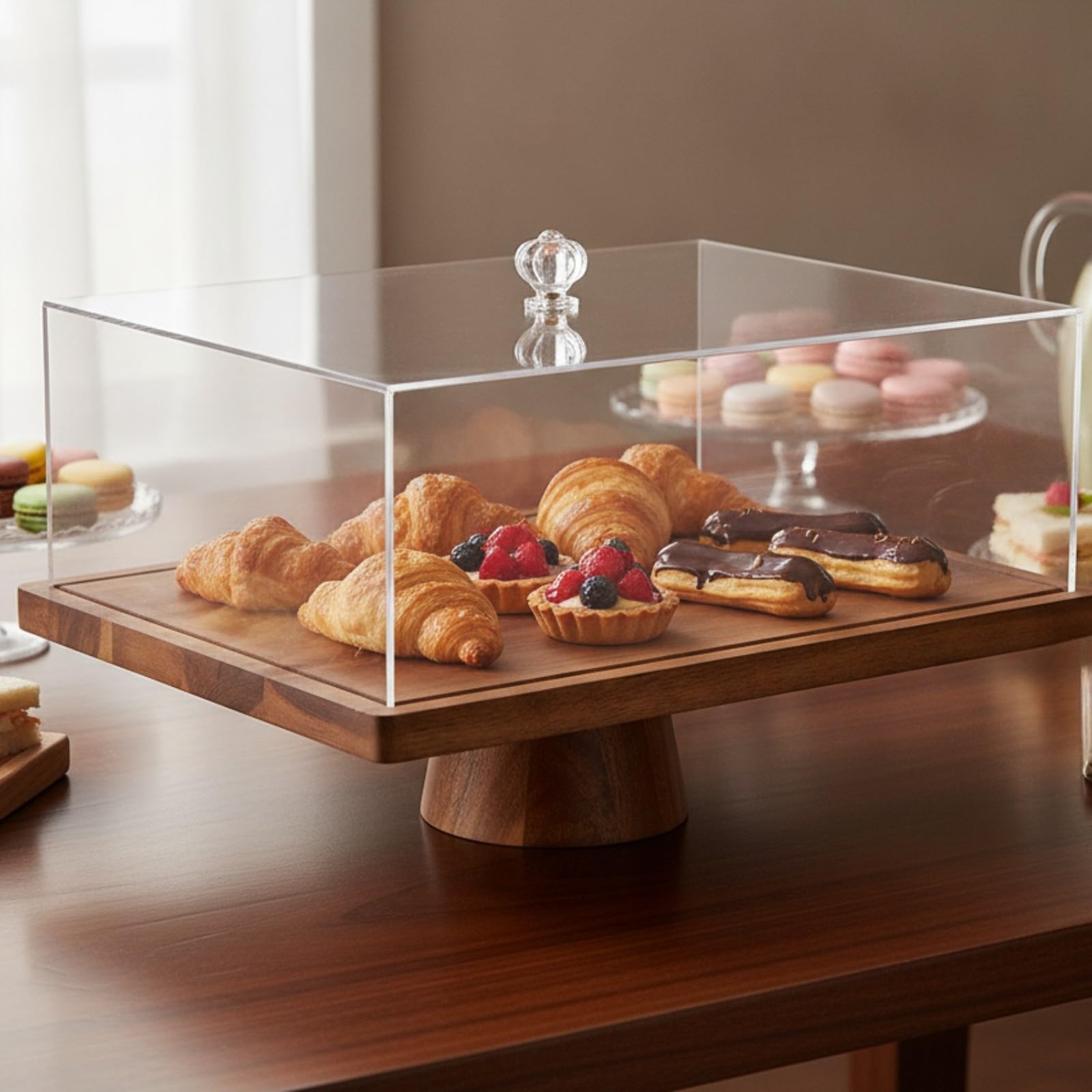 Torta con Coperchio in Legno | Elegante, Torta con Campana, Ordinato, Stoviglie da Tavola, per Pasticceria, Pasticceri, Grande 43 CM