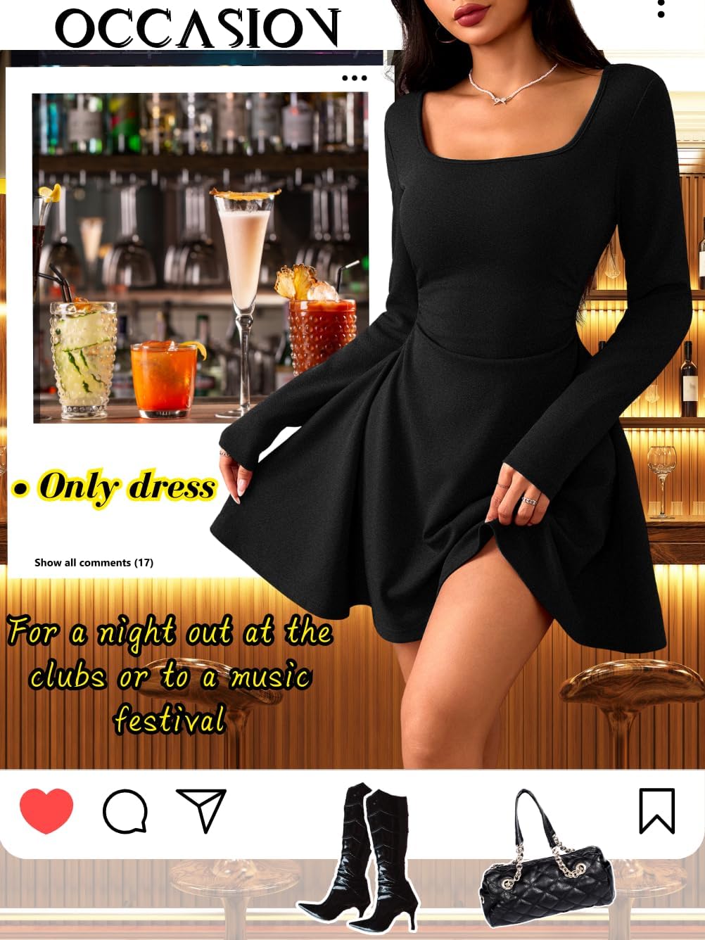 Long Sleeve Skater Dress,Square Neck Corset Mini Dresses Women,Formal Homecoming Cocktail Party Outfits - Image 7