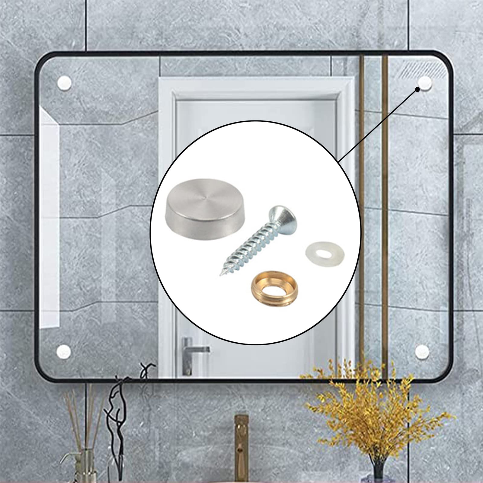 Set 40 Viti Da Specchio In Acciaio Inox Con Tappi Decorativi - 20 Mm