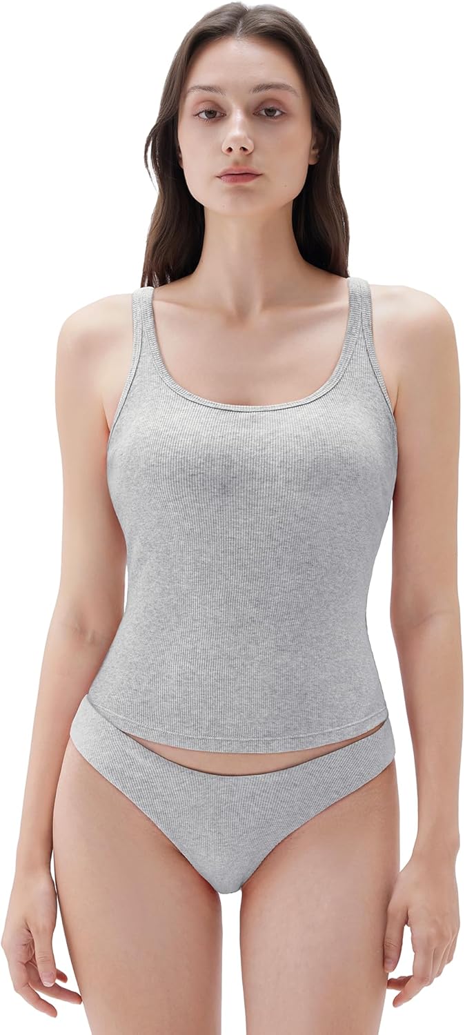 SUUKSESS Women Padded Cotton Ribbed Long Tank Tops 2025 Summer Going Out Basic Scoop Neck Cami Tops