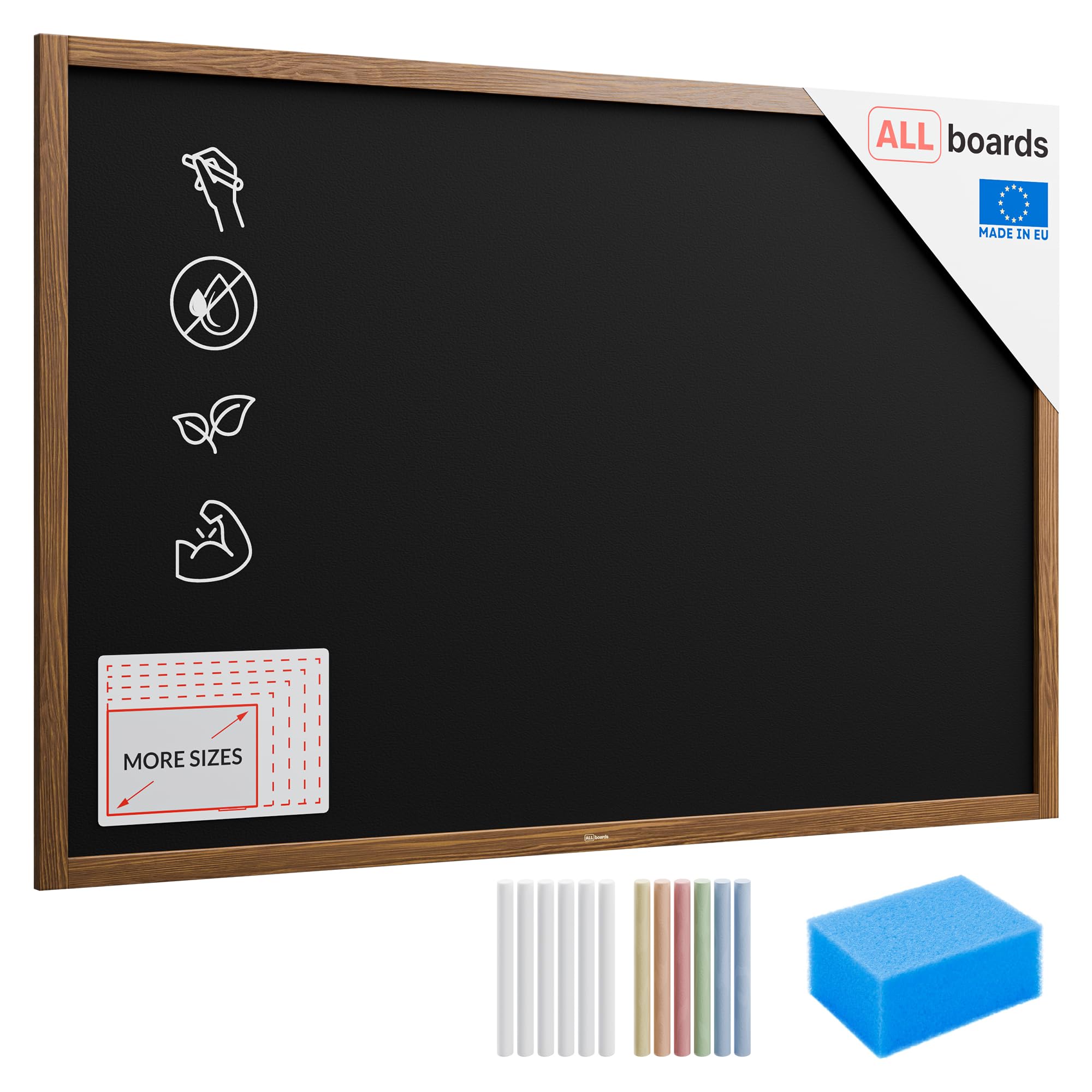 ALLboards Lavagna Nera da Gesso Con Cornice in Legno 150x100cm, Scrivibile Con Gessetti e Pennarelli, Per Bar, Ristoranti, Menu - Da Parete e Muro