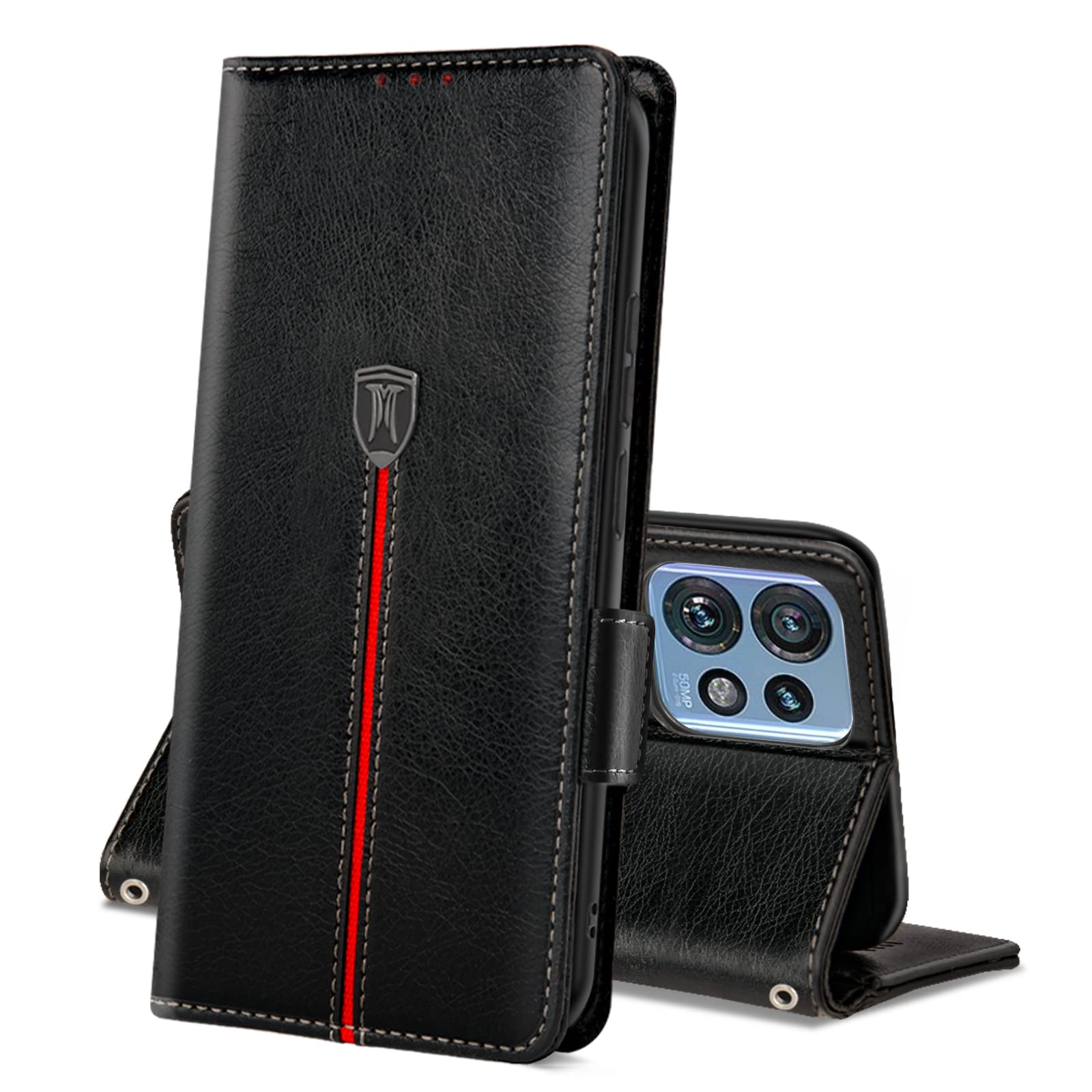 Cover per Motorola Edge 40 Pro, Custodia Flip Pelle Portafoglio, Magnetica Libro Slot Schede Moto Edge 40 Pro Cover, Silicone TPU Bumper Wallet Supporto Antiurto Case Per Motorola Edge 40 Pro Nero