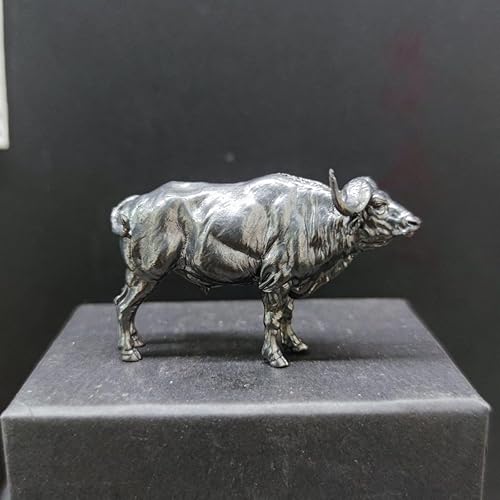 Miniatura 3 de DTREEL Figura negra hecha a mano creativa de bisonte africano de cobre macizo, escultura de estatua de búfalo simulada de latón, oficina, hogar,