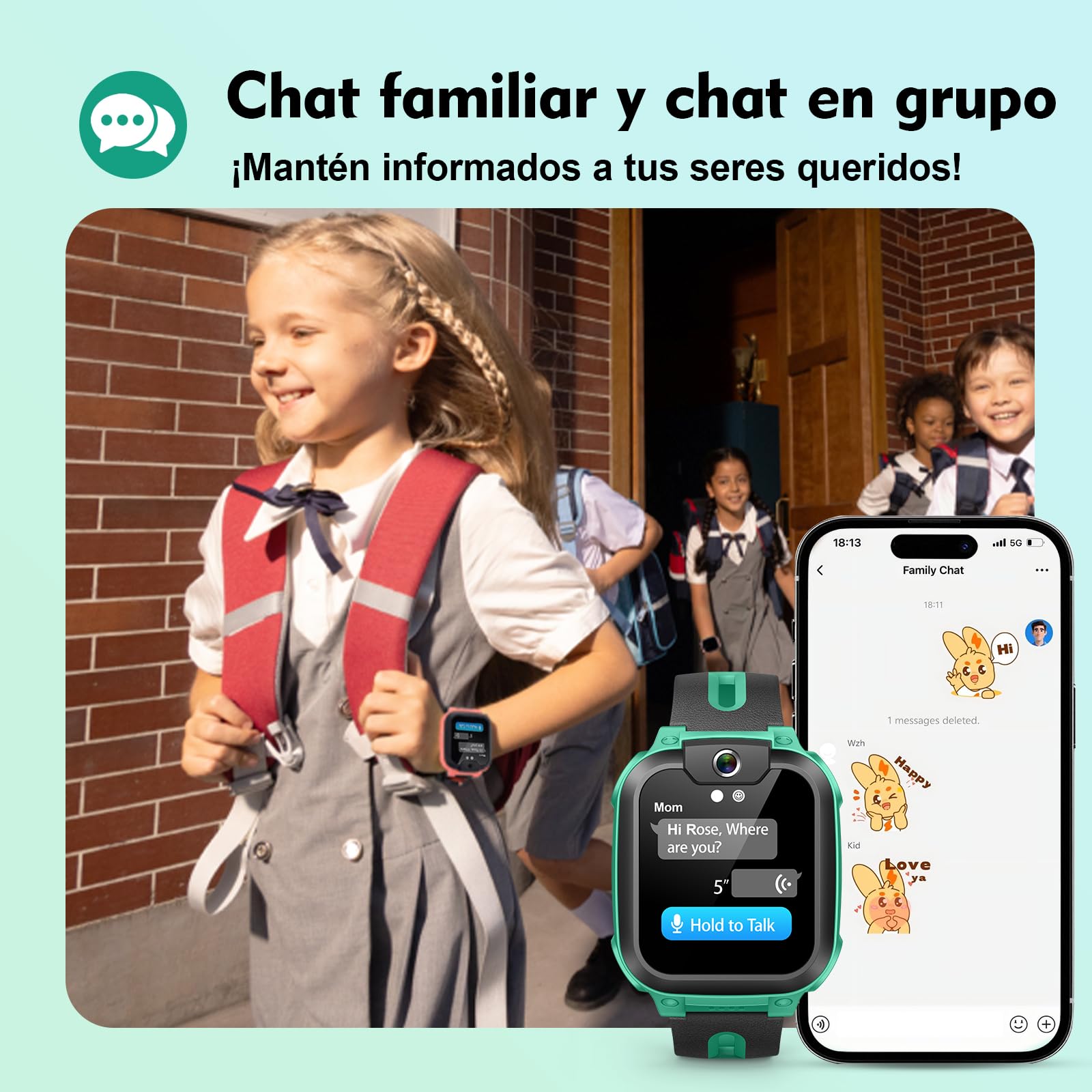 imoo Z1 Smartwatch Infantil 4G con Llamadas y Videollamadas, GPS, Modo Clase, IPX8 Resistente al Agua Verde