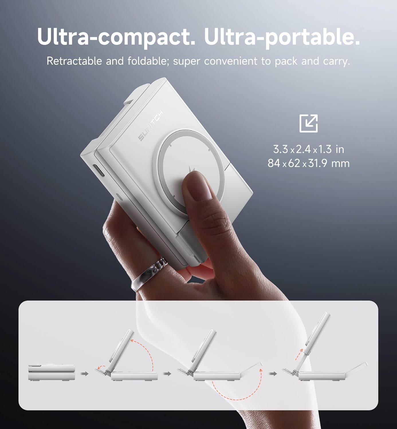 SURITCH for Samsung 3-in-1 Wireless Charging Station, 15W Ultra-Compact Chargers Foldable Charging Dock Stand for Galaxy S25 S24 S23 S22 S21 Z Fold/Z Flip, Galaxy Watch 8/7/6/5/4/3, Galaxy Buds, White