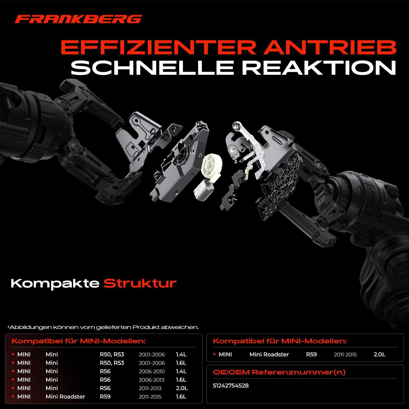 Frankberg Heckklappenschloss Kofferraum Hinten Kompatibel mit M.i.n.i R50 R53 1.4L-1.6L 2001-2006 M.i.n.i R56 1.4L-2.0L 2006-2013 M.i.n.i R.o.a.d.s.t.e.r R59 Replace# 51242754528